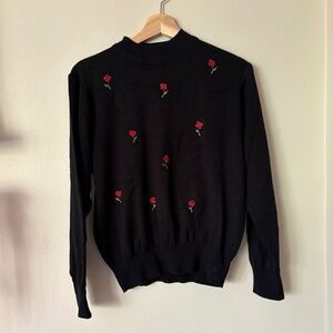 SOLD // Vintage Rose Embroidered Black Sweater